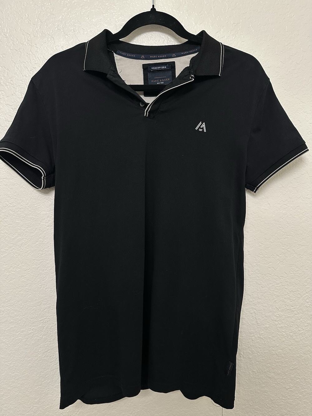 Marc Asher Mercerized Polo Shirt Mens M Black Short Sleeve Cotton Casual Logo